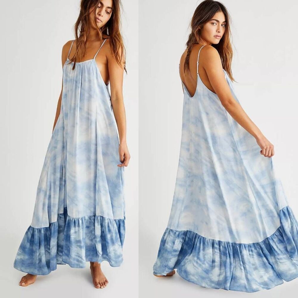 Free People full on maxi slip cami dress with peplum hem in tie dye XS - Picture 1 of 10